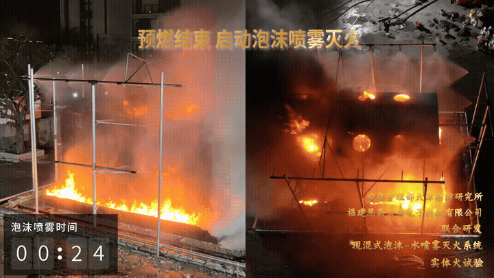 泡沫混合液持续喷射,压制模型周边火势